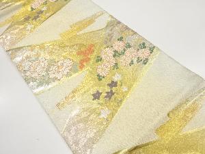 アンティーク　扇に牡丹・菊・桔梗模様織り出し袋帯（材料）